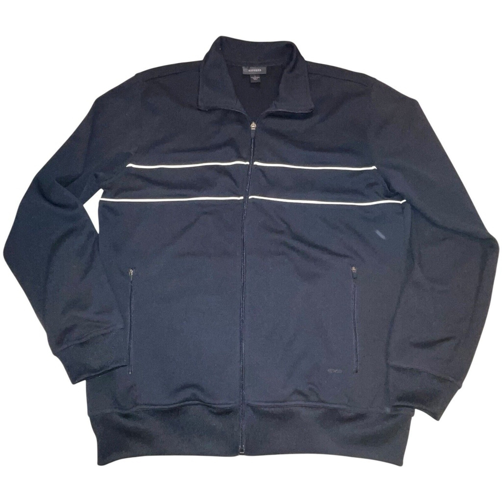 Express Men Black Vintage Retro Y2K Track Jacket Size Large Flawed READ